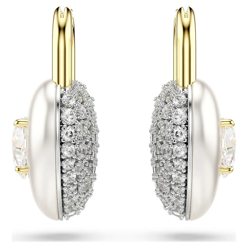 Idyllia drop earrings, Mixed cuts, Heart, White, 18K gold finish