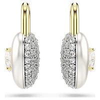 Idyllia drop earrings, Mixed cuts, Heart, White, 18K gold finish