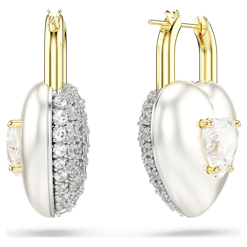 Idyllia drop earrings, Mixed cuts, Heart, White, Gold-tone plated by SWAROVSKI
