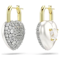 Idyllia drop earrings, Mixed cuts, Heart, White, 18K gold finish