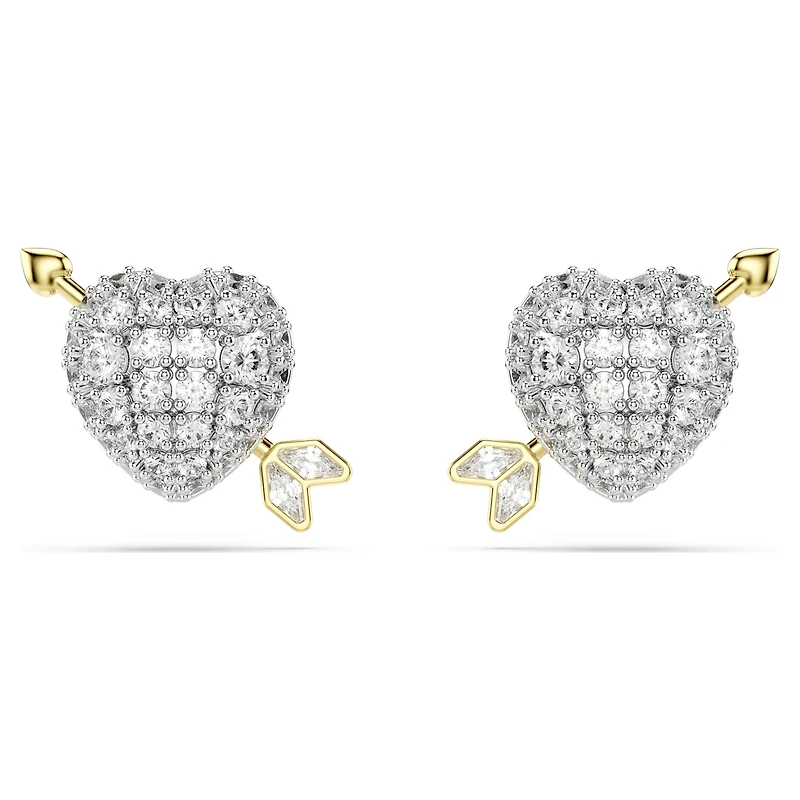 Idyllia stud earrings, Mixed cuts, Heart with arrow, White, Mixed metal finish by SWAROVSKI