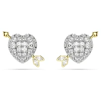 Idyllia stud earrings, Mixed cuts, Heart with arrow, White, Mixed metal finish by SWAROVSKI