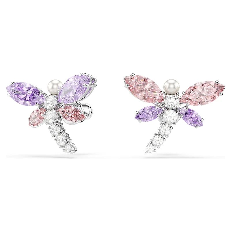 Ariana Grande x Swarovski stud earrings, Mixed cuts, Dragonfly, Multicoloured, Rhodium plated by SWAROVSKI