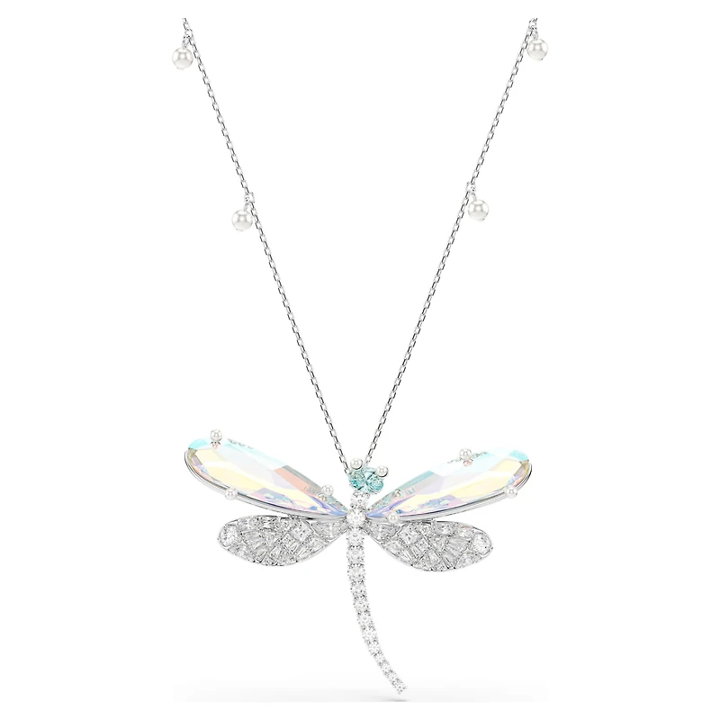 Ariana Grande x Swarovski pendant and brooch, Crystal Pearl, Mixed cuts, Dragonfly, White, Rhodium plated by SWAROVSKI