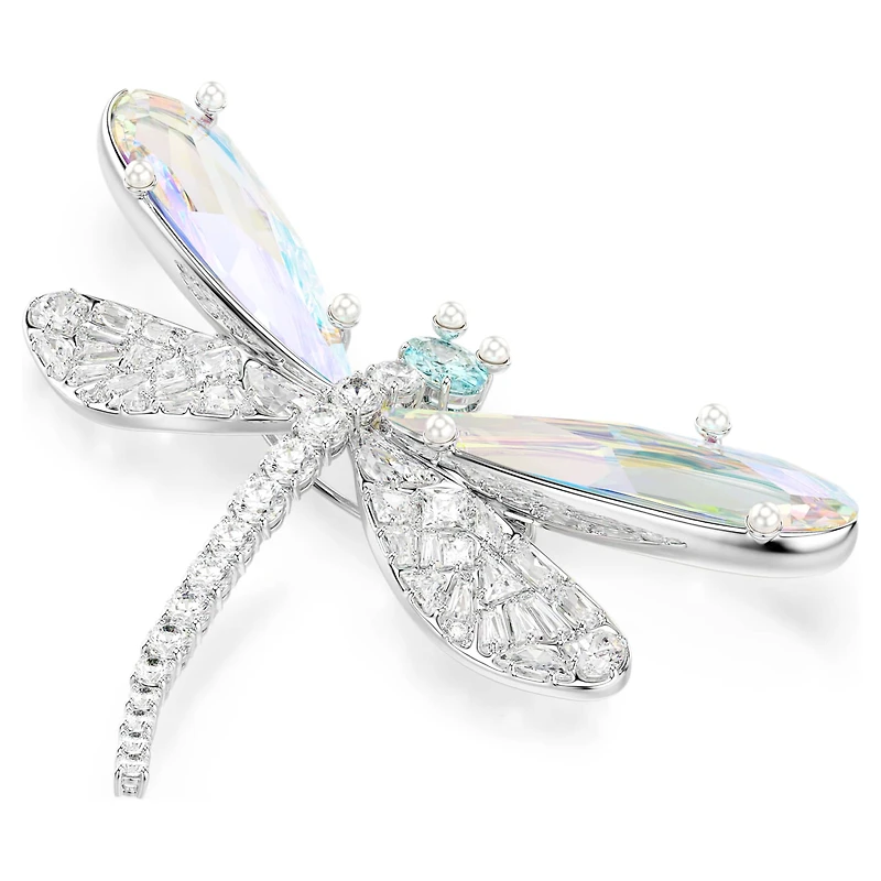 Ariana Grande x Swarovski pendant and brooch, Crystal pearl, Mixed cuts, Dragonfly, White, Rhodium plated by SWAROVSKI