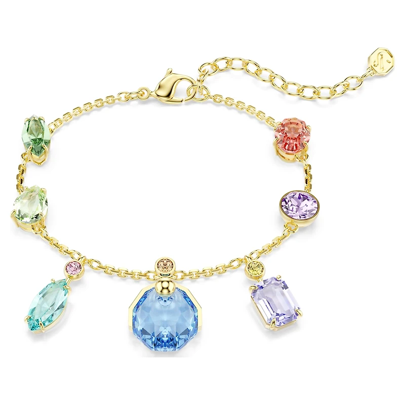 Gema bracelet, Mixed cuts, Dangling crystals, Multicoloured, 18K gold finish