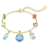 Gema bracelet, Mixed cuts, Dangling crystals, Multicoloured, 18K gold finish
