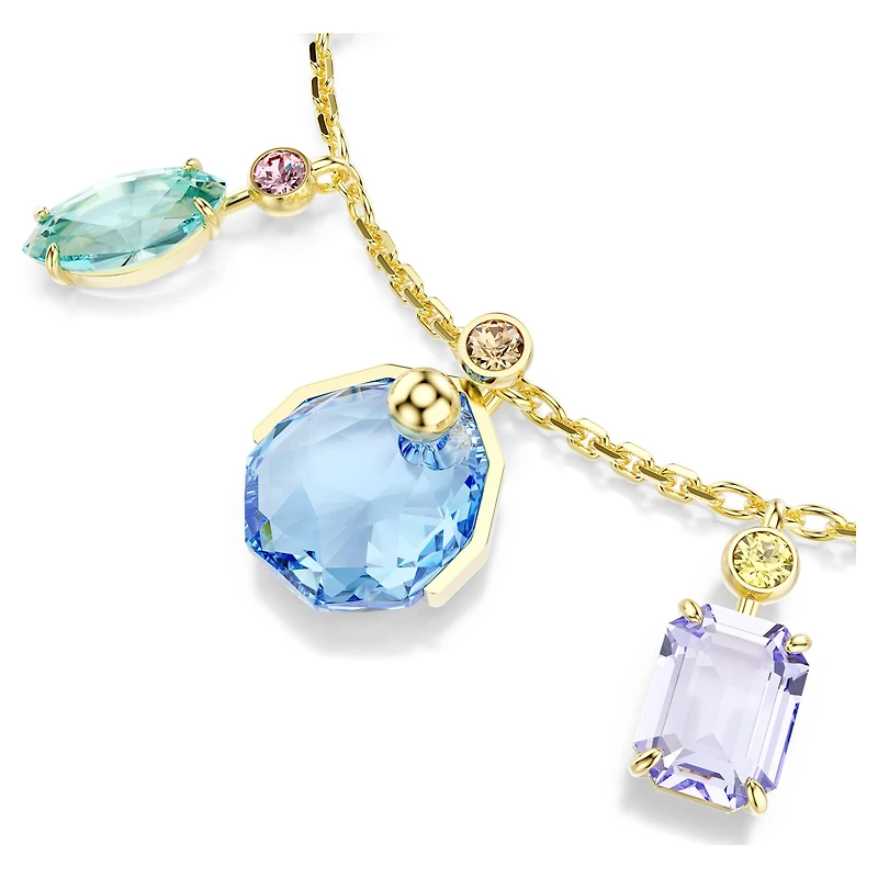 Gema bracelet, Mixed cuts, Dangling crystals, Multicoloured, 18K gold finish