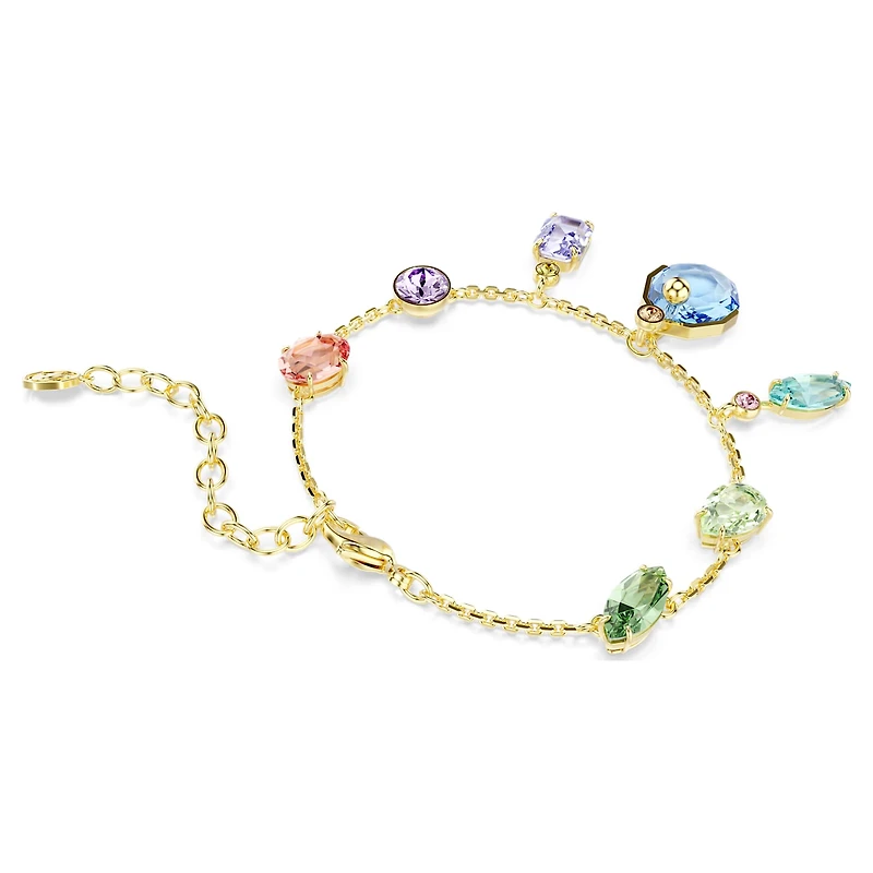 Gema bracelet, Mixed cuts, Dangling crystals, Multicoloured, Gold-tone plated by SWAROVSKI
