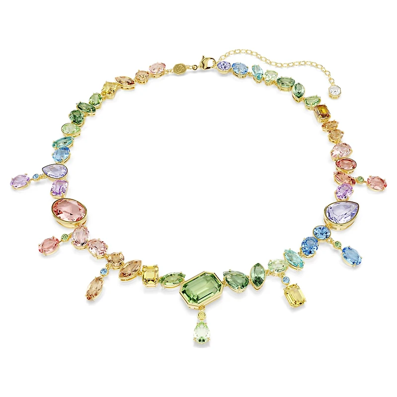 Gema necklace, Mixed cuts, Dangling crystals, Multicoloured, 18K gold finish