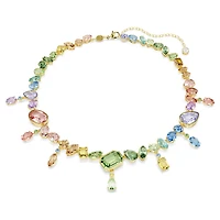 Gema necklace, Mixed cuts, Dangling crystals, Multicoloured, 18K gold finish
