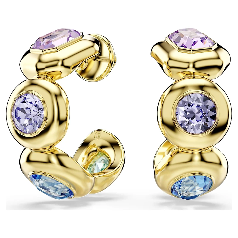 Gema hoop earrings, Mixed cuts, Multicoloured, 18K gold finish