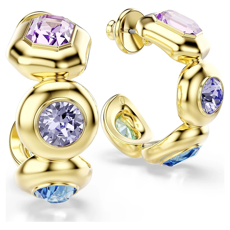 Gema hoop earrings, Mixed cuts, Multicoloured, Gold-tone plated by SWAROVSKI