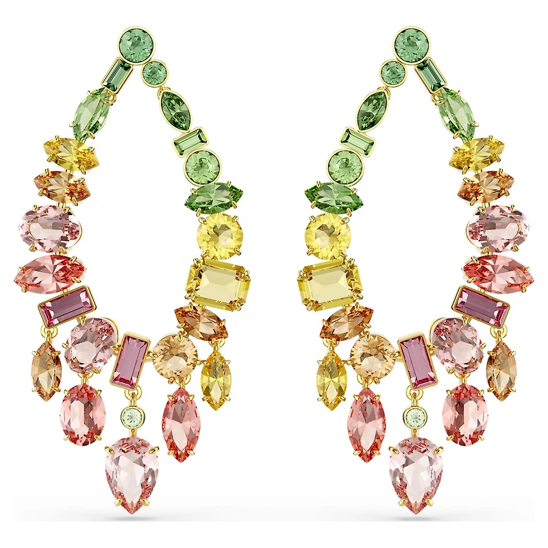 Gema drop earrings, Mixed cuts, Chandelier, Multicoloured, 18K gold finish