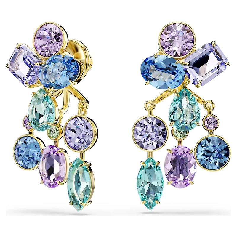 Gema earring jackets, Mixed cuts, Multicoloured, 18K gold finish