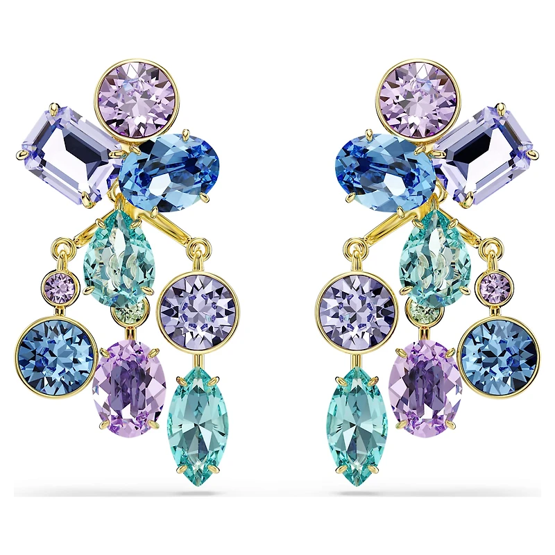 Gema earring jackets, Mixed cuts, Multicoloured, 18K gold finish