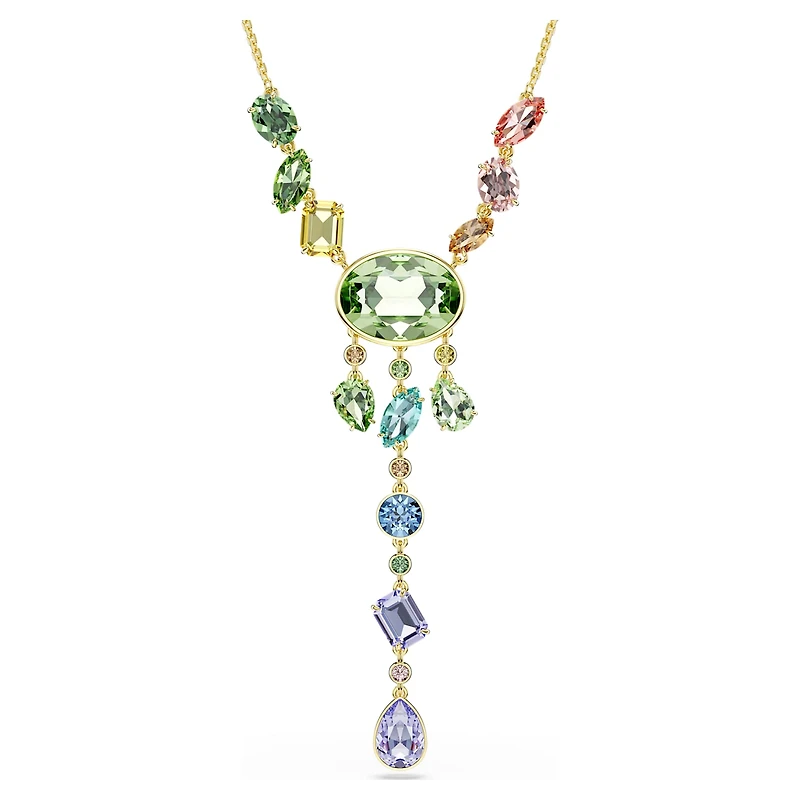 Gema Y necklace, Mixed cuts, Multicoloured, 18K gold finish