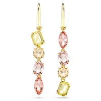 Gema drop earrings, Asymmetrical design, Mixed cuts, Pink, 18K gold finish