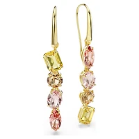 Gema drop earrings, Asymmetrical design, Mixed cuts, Pink, 18K gold finish