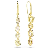Gema drop earrings, Asymmetrical design, Mixed cuts, Pink, 18K gold finish
