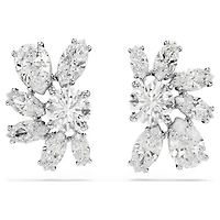 Mesmera stud earrings, Mixed cuts, Flower, White, Rhodium plated by SWAROVSKI