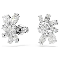 Mesmera stud earrings, Mixed cuts, Flower, White, Rhodium plated by SWAROVSKI