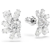 Mesmera stud earrings, Mixed cuts, Flower, White, Rhodium plated by SWAROVSKI