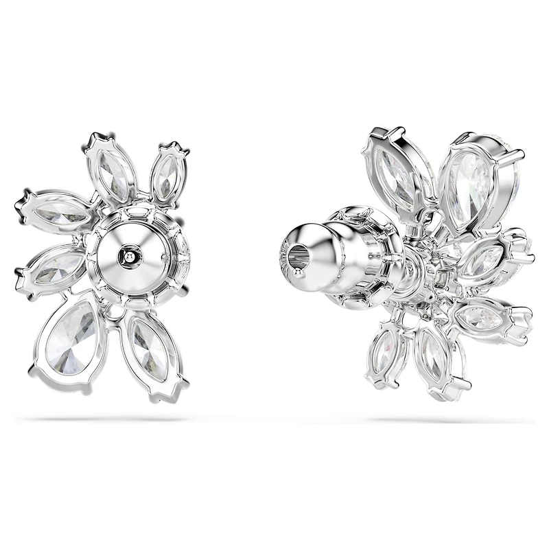 Mesmera stud earrings, Mixed cuts, Flower, White, Rhodium plated by SWAROVSKI