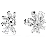 Mesmera stud earrings, Mixed cuts, Flower, White, Rhodium plated by SWAROVSKI