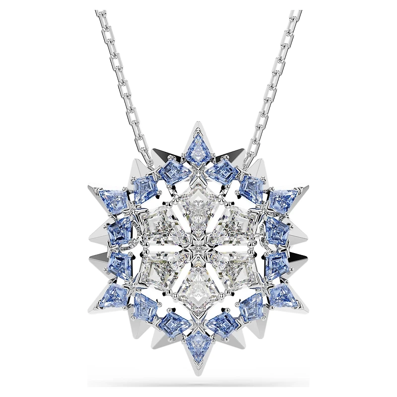 Magic pendant and brooch, Snowflake, Blue, Rhodium plated by SWAROVSKI