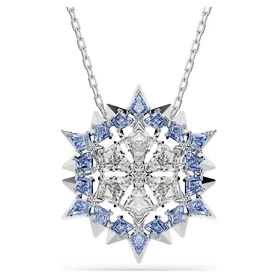 Magic pendant and brooch, Snowflake, Blue, Rhodium plated
