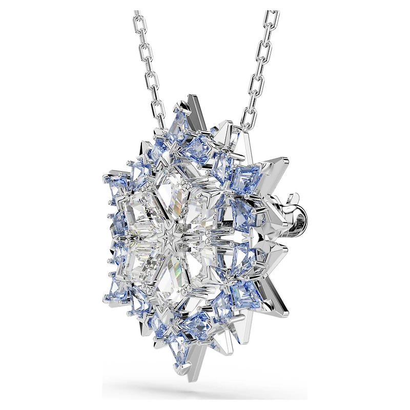 Magic pendant and brooch, Snowflake, Blue, Rhodium plated by SWAROVSKI