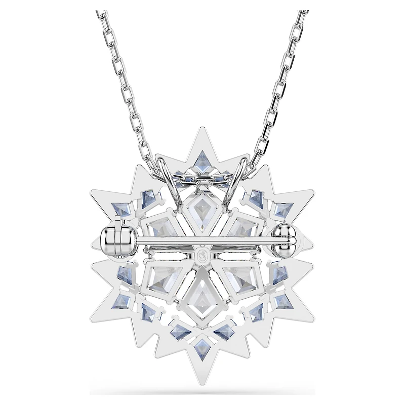Magic pendant and brooch, Snowflake, Blue, Rhodium plated by SWAROVSKI