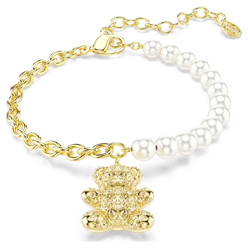 Idyllia bracelet, Crystal pearl, Round cut, Teddy, Gold tone, 18K gold finish