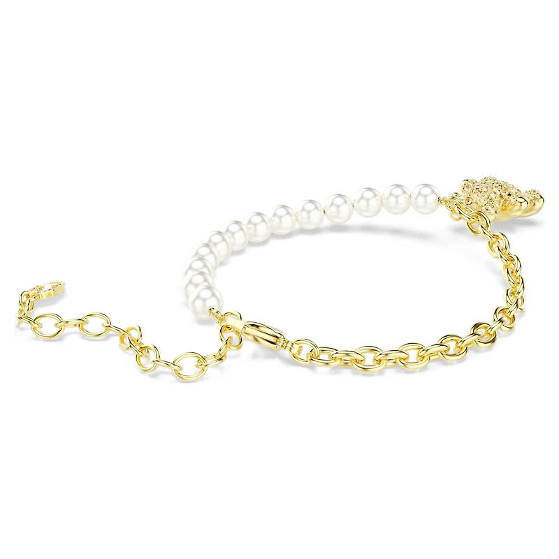Idyllia bracelet, Crystal pearl, Round cut, Teddy, Gold tone, 18K gold finish