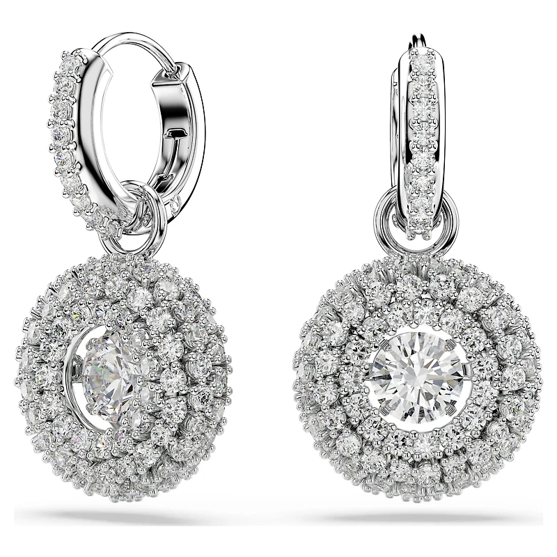 Sublima drop earrings, Round cut, White, Rhodium plated