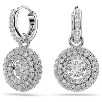 Sublima drop earrings, Round cut, White, Rhodium plated