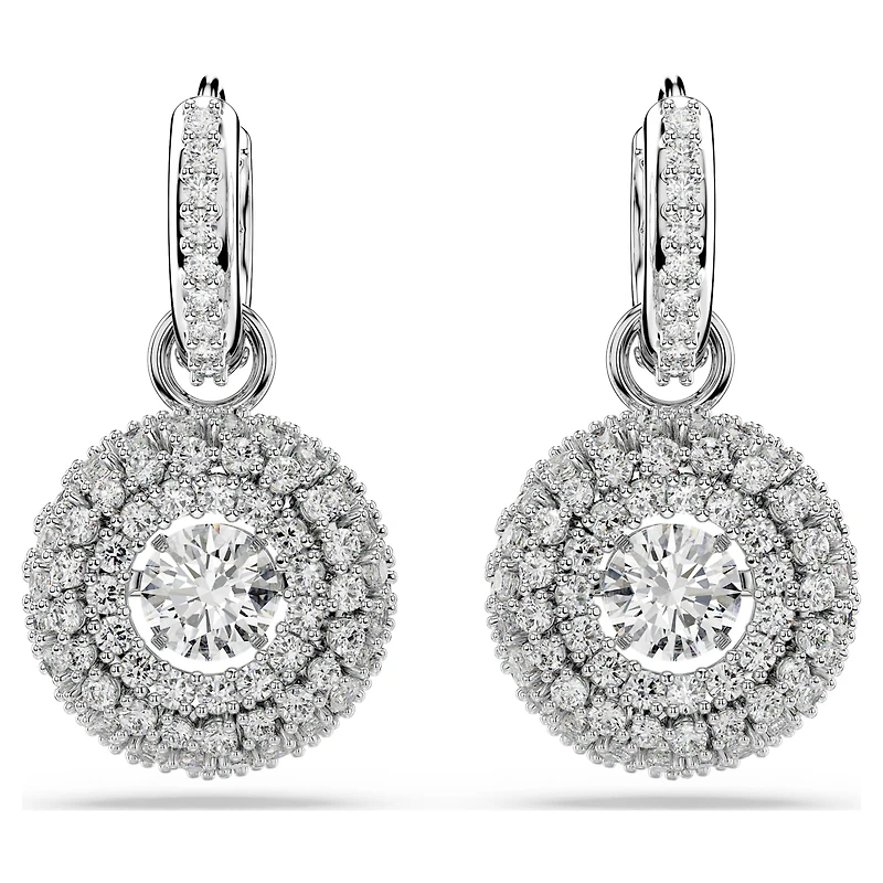 Sublima drop earrings, Round cut, White, Rhodium plated