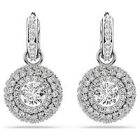 Sublima drop earrings, Round cut, White, Rhodium plated