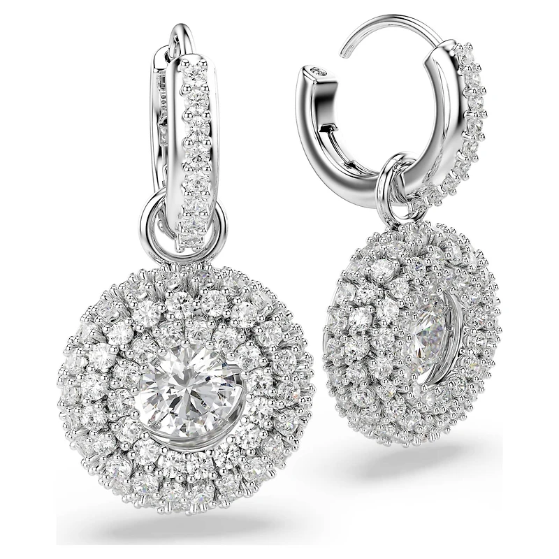 Sublima drop earrings, Round cut, White, Rhodium plated