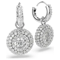 Sublima drop earrings, Round cut, White, Rhodium plated