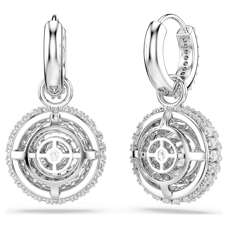 Sublima drop earrings, Round cut, White, Rhodium plated