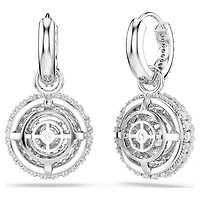 Sublima drop earrings, Round cut, White, Rhodium plated