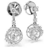 Constella drop earrings, Round cut, Dancing stone, White, Rhodium plated by SWAROVSKI