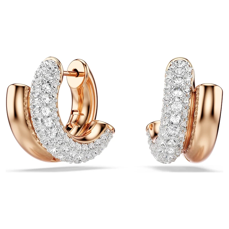 Dextera hoop earrings, Round cut, Mini, White, 18K rose gold finish