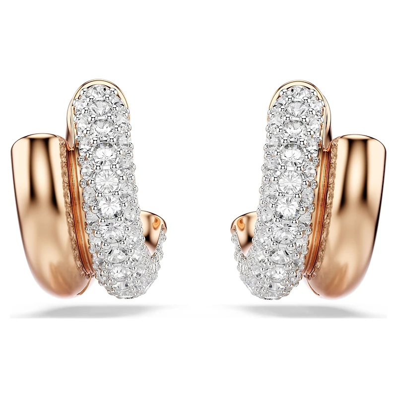 Dextera hoop earrings, Round cut, Mini, White, 18K rose gold finish