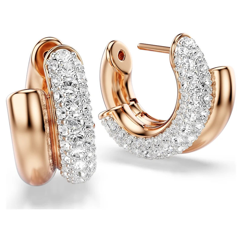 Dextera hoop earrings, Round cut, Mini, White, 18K rose gold finish