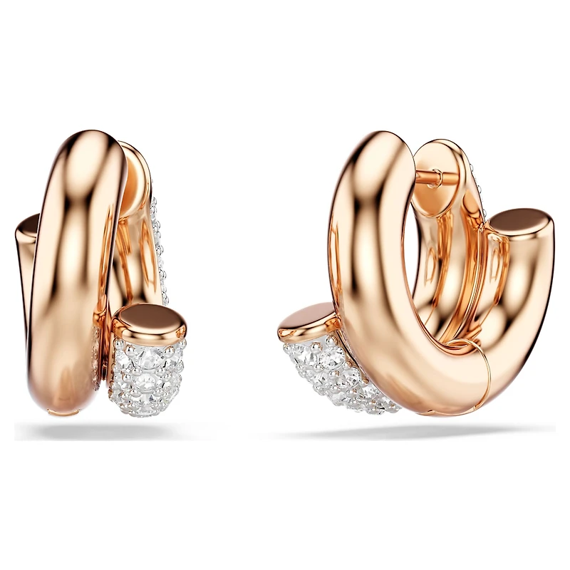 Dextera hoop earrings, Round cut, Mini, White, 18K rose gold finish