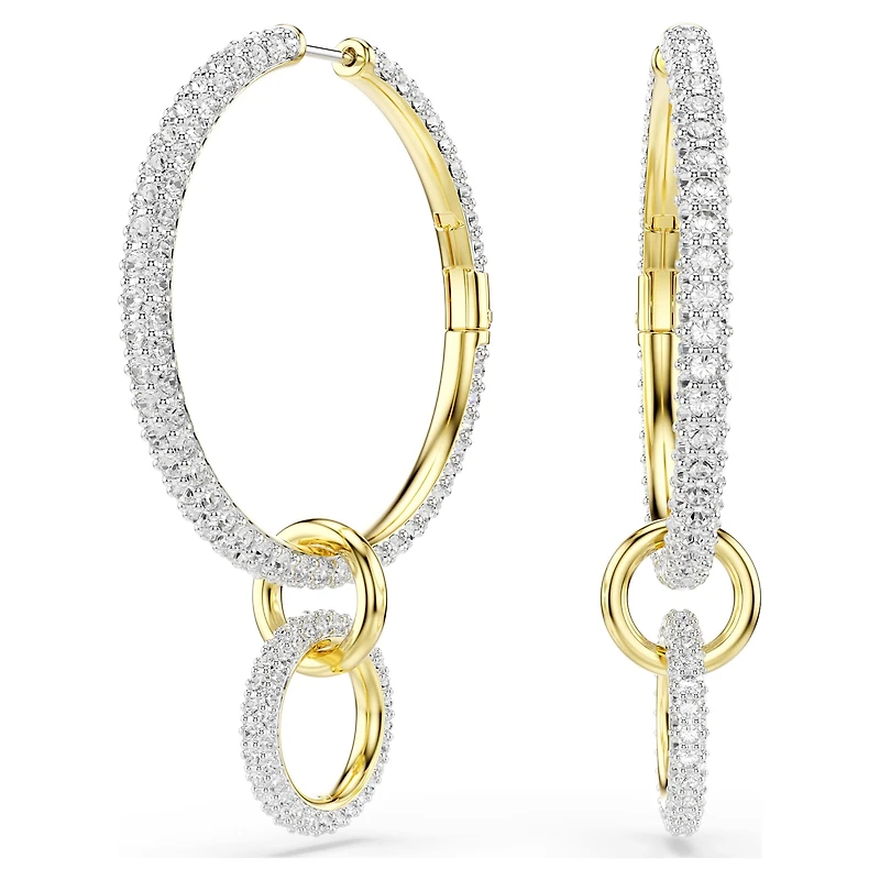Dextera hoop earrings, Round cut, White, 18K gold finish