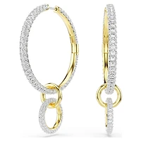 Dextera hoop earrings, Round cut, White, 18K gold finish